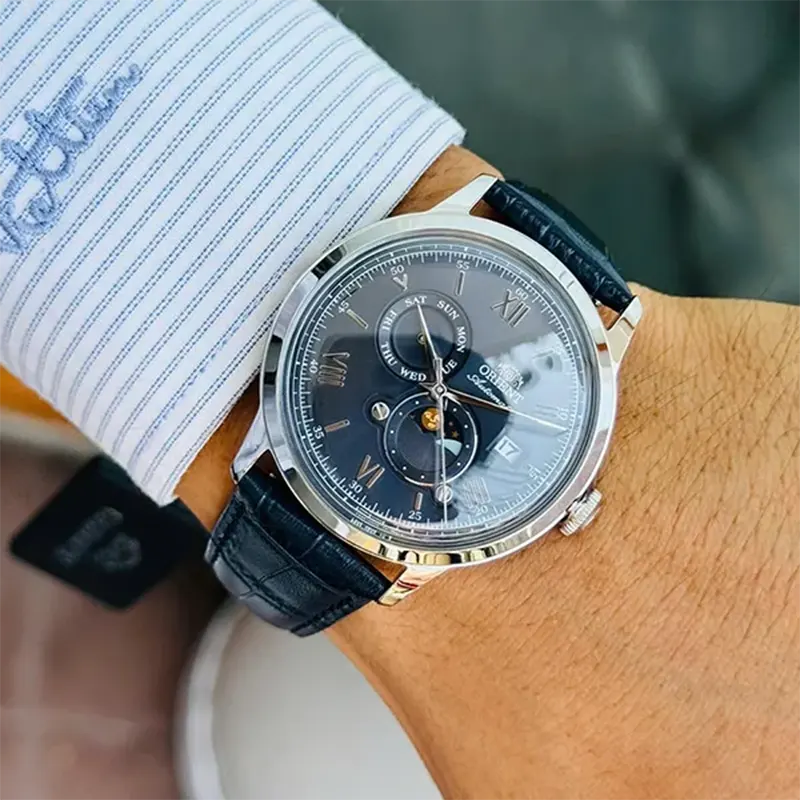 Orient Bambino Sun and Moon Automatic Blue Men's Watch- RA-AK0806L30B